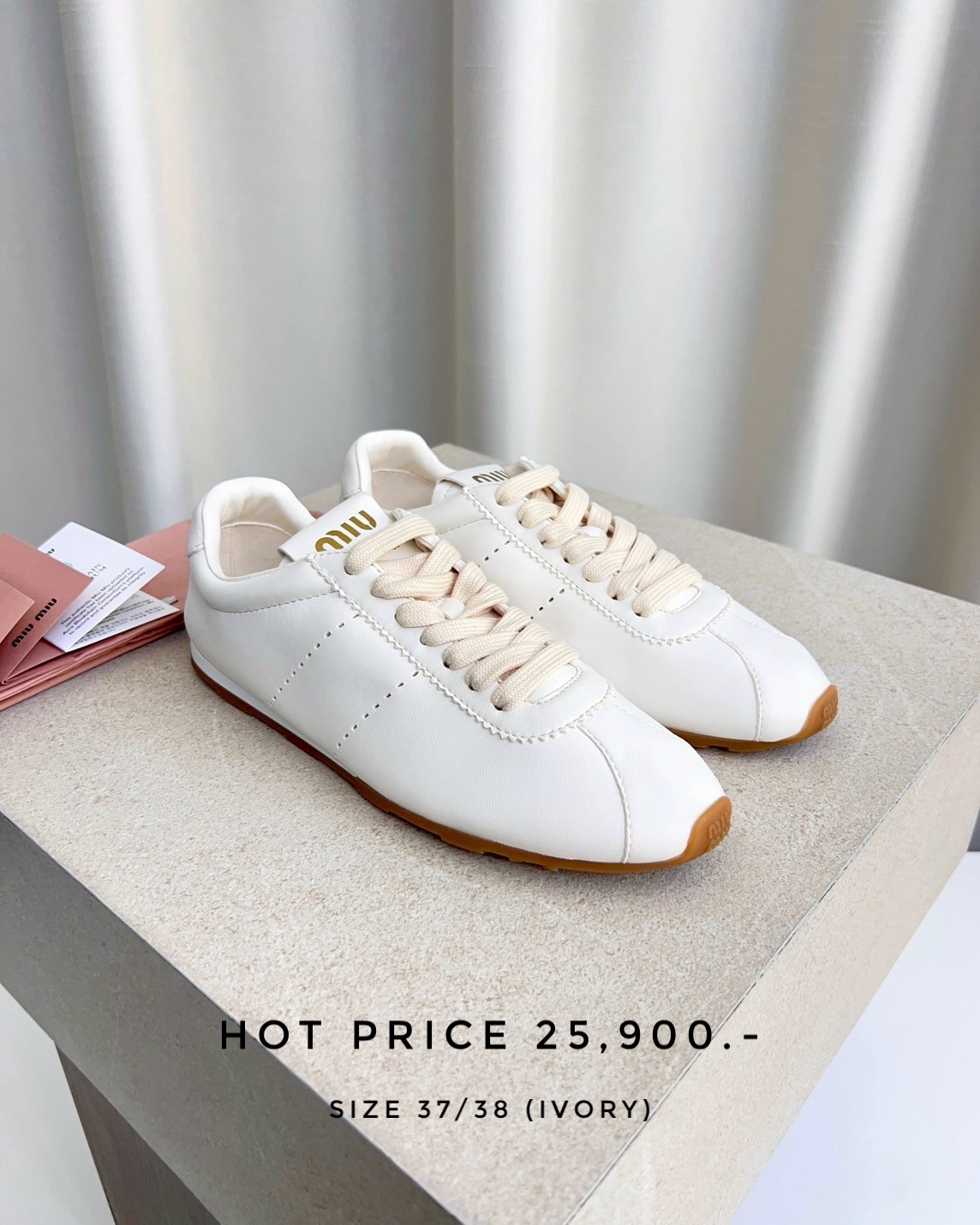 Miumiu Plume Nappa Leather Sneakers - Ivory