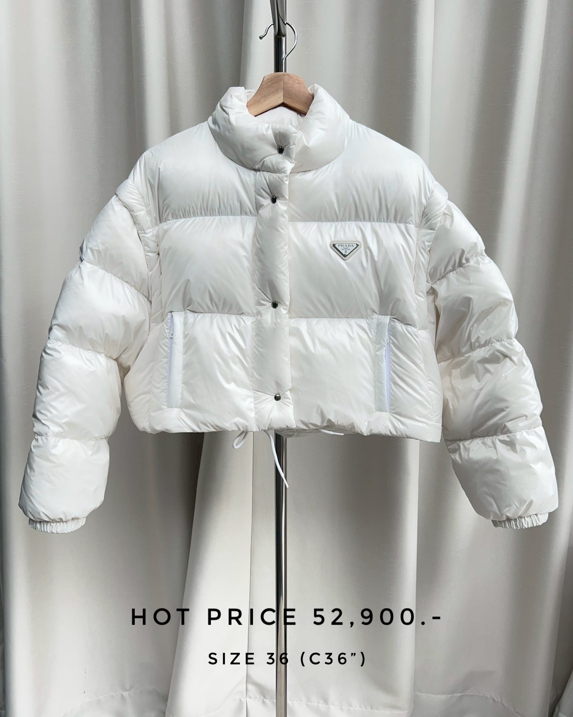 Prada Re-Nylon Cropped Convertible Down Jacket - White
