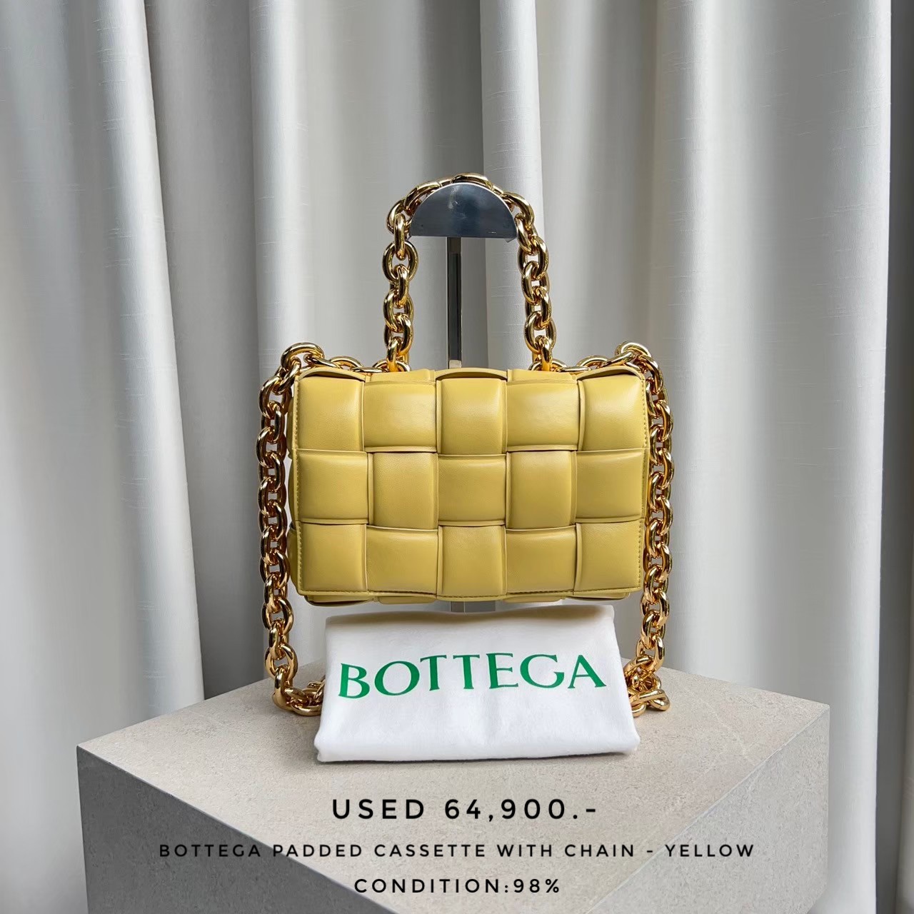 Used Bottega Padded Cassette With Chain - Yellow