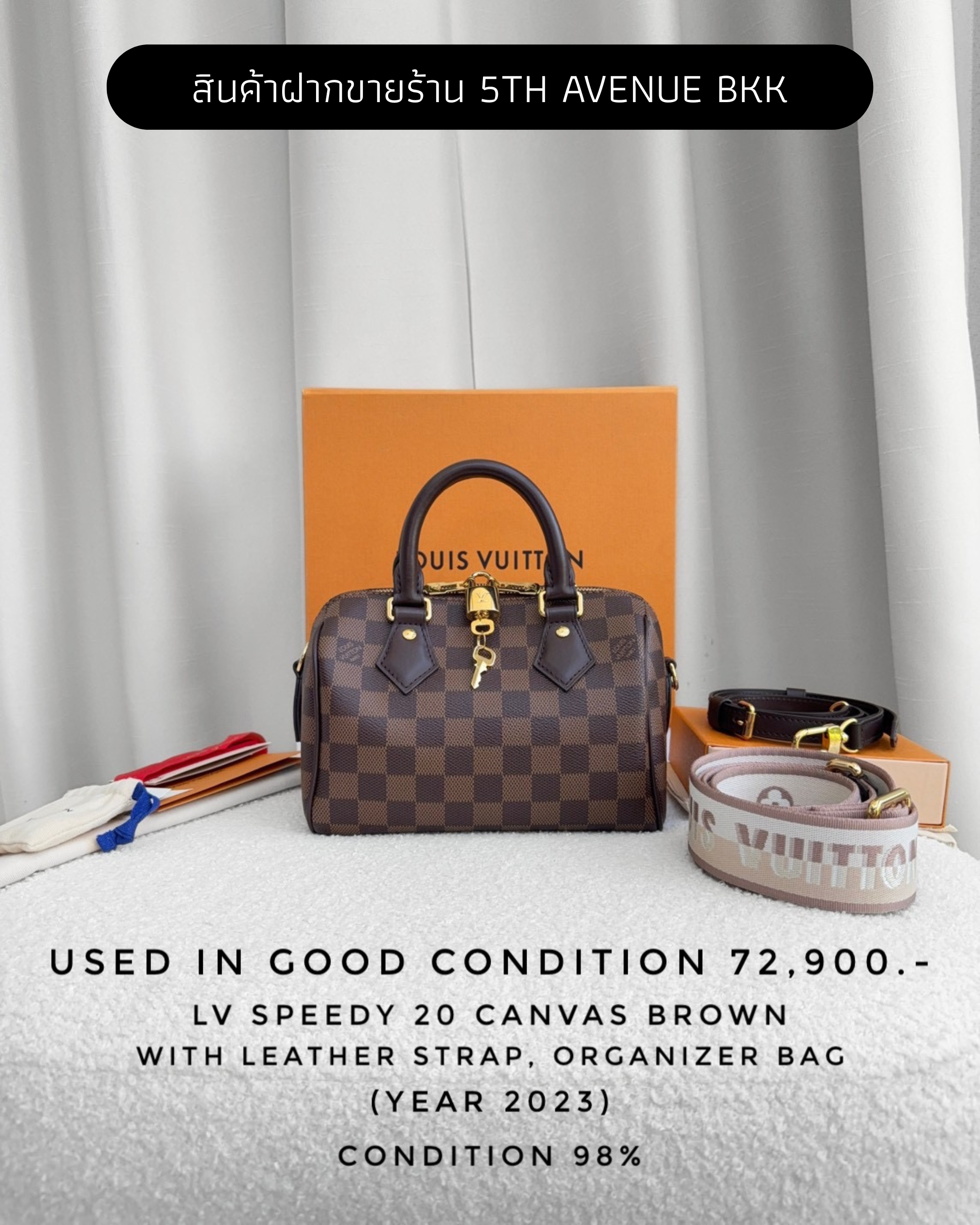 Used  LV Speedy 20 Canvas Brown With Leather Strap