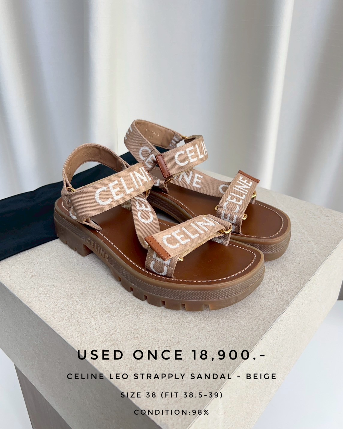 Used Once Celine Leo Strapply Sandals- Beige