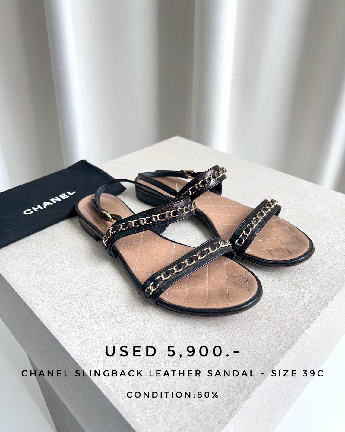 Used Chanel Slingback Leather Sandall - Black