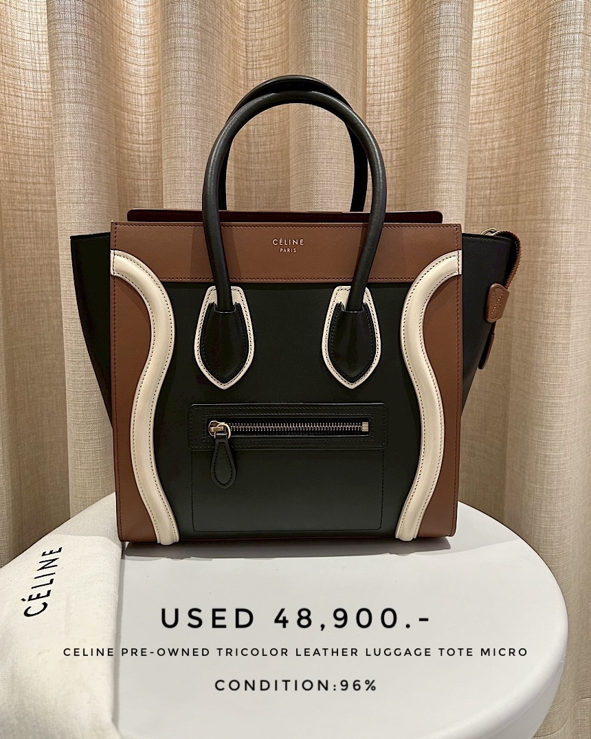 Used Celine Pre-Owned Tricolor Leather Luggage Tote Micro