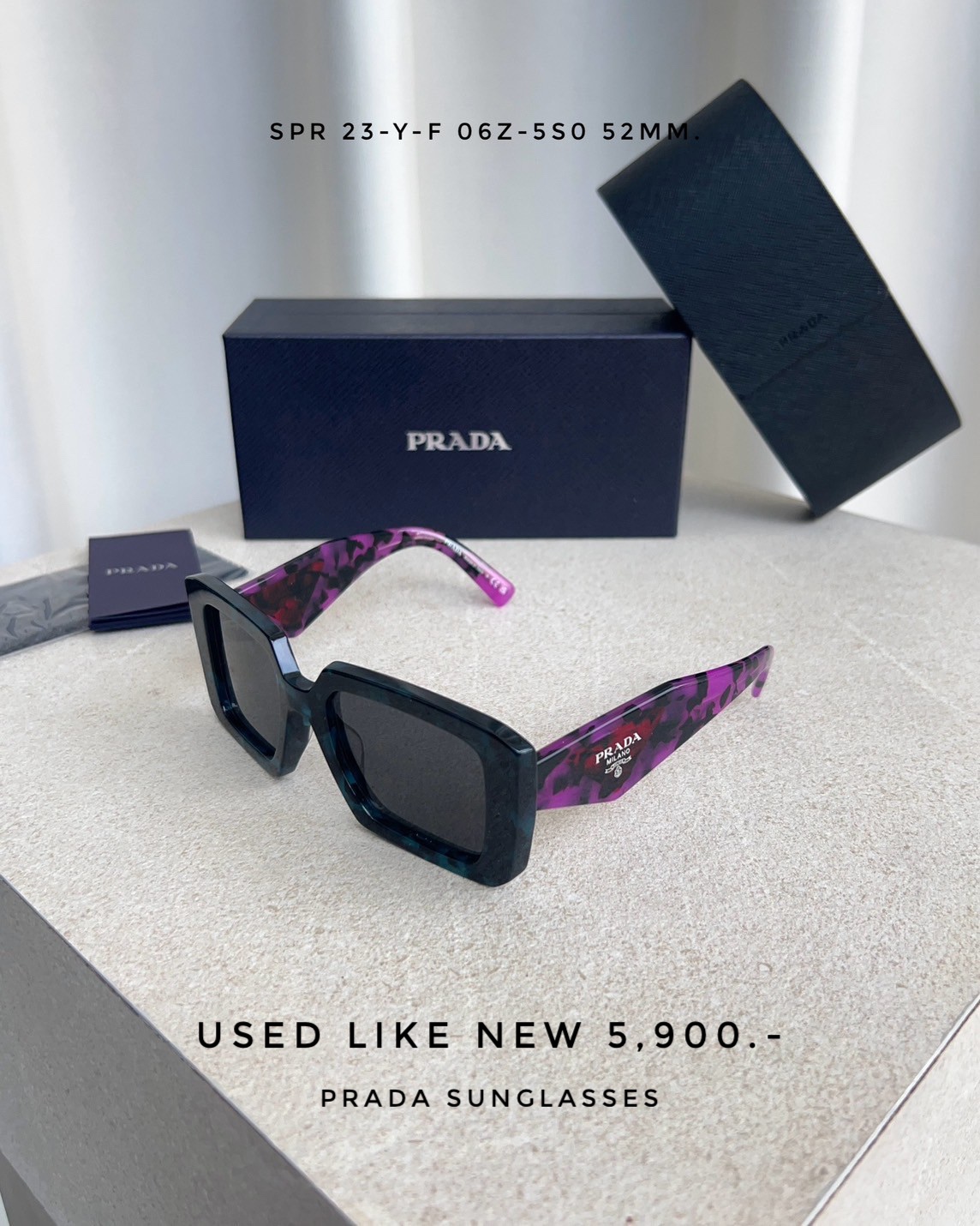 Used Like New Prada Sunglasses SPR 23-Y-F 06Z-5S0 52MM.