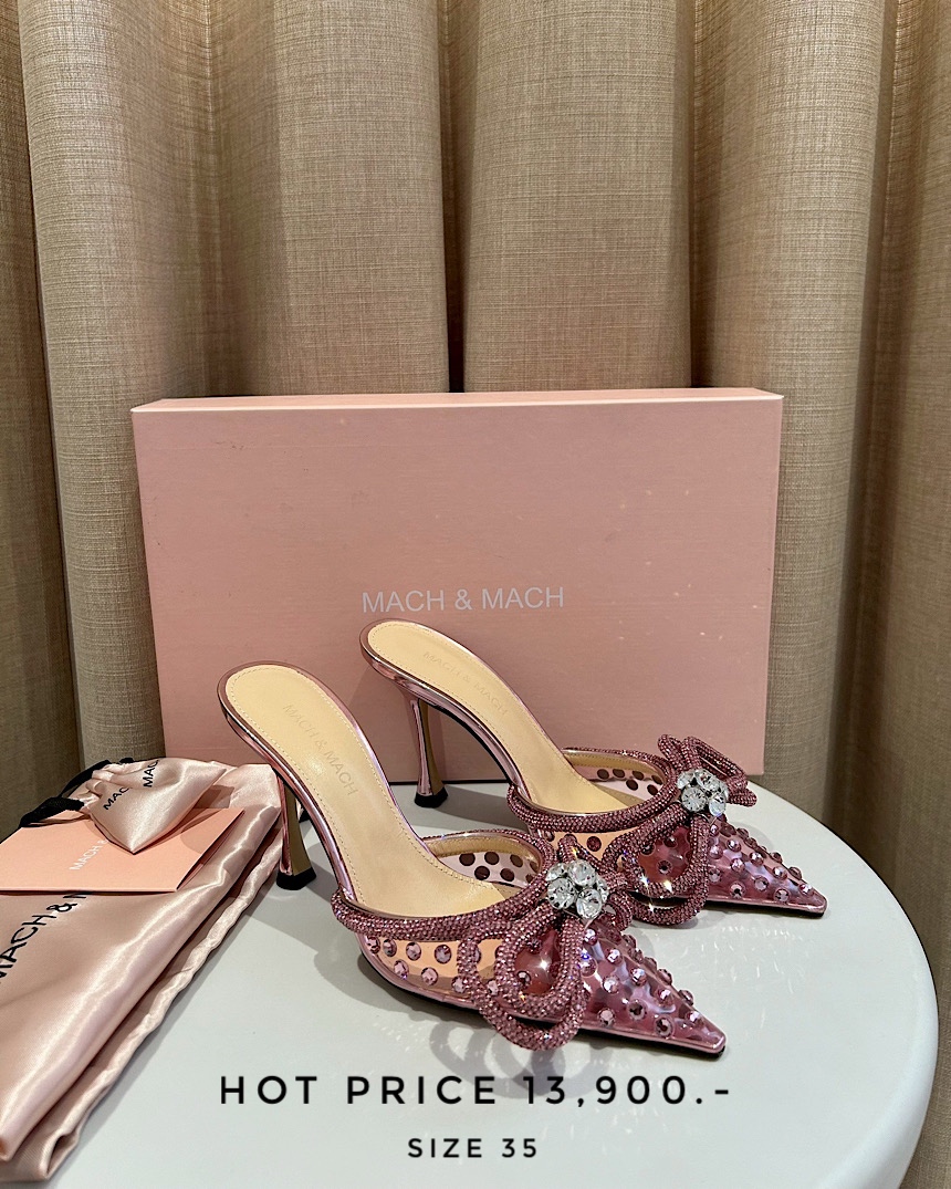 Mach&Mach Double Bow Crystallized Mules - Pink