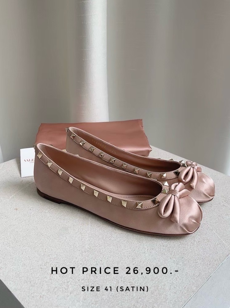 Valentino Ballerina Rockstud Satin - Pink