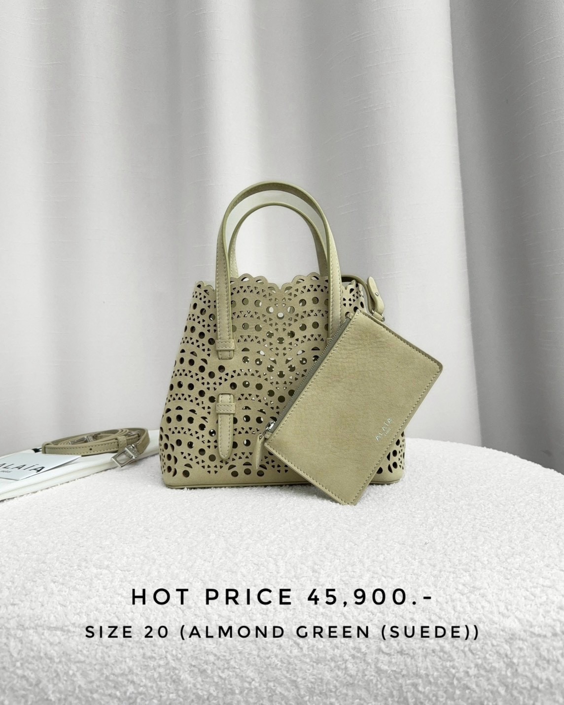 Alaia Le Mina 20 Suede Bag - Almond Green