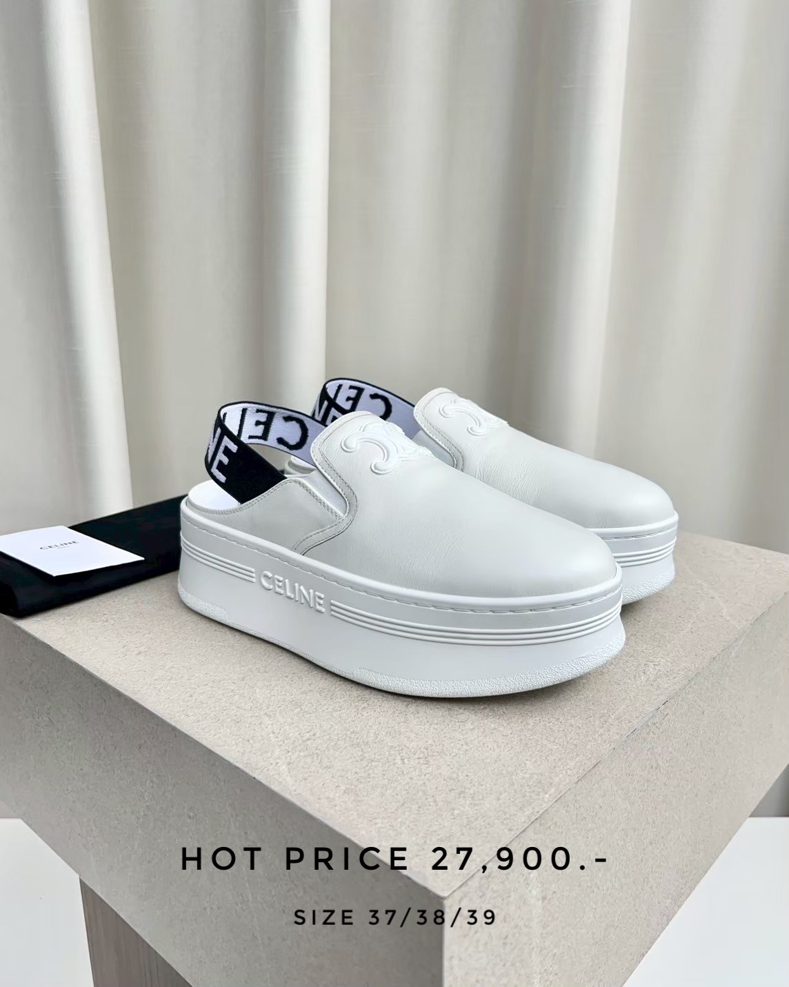 Celine Block Wedge Mule - White 