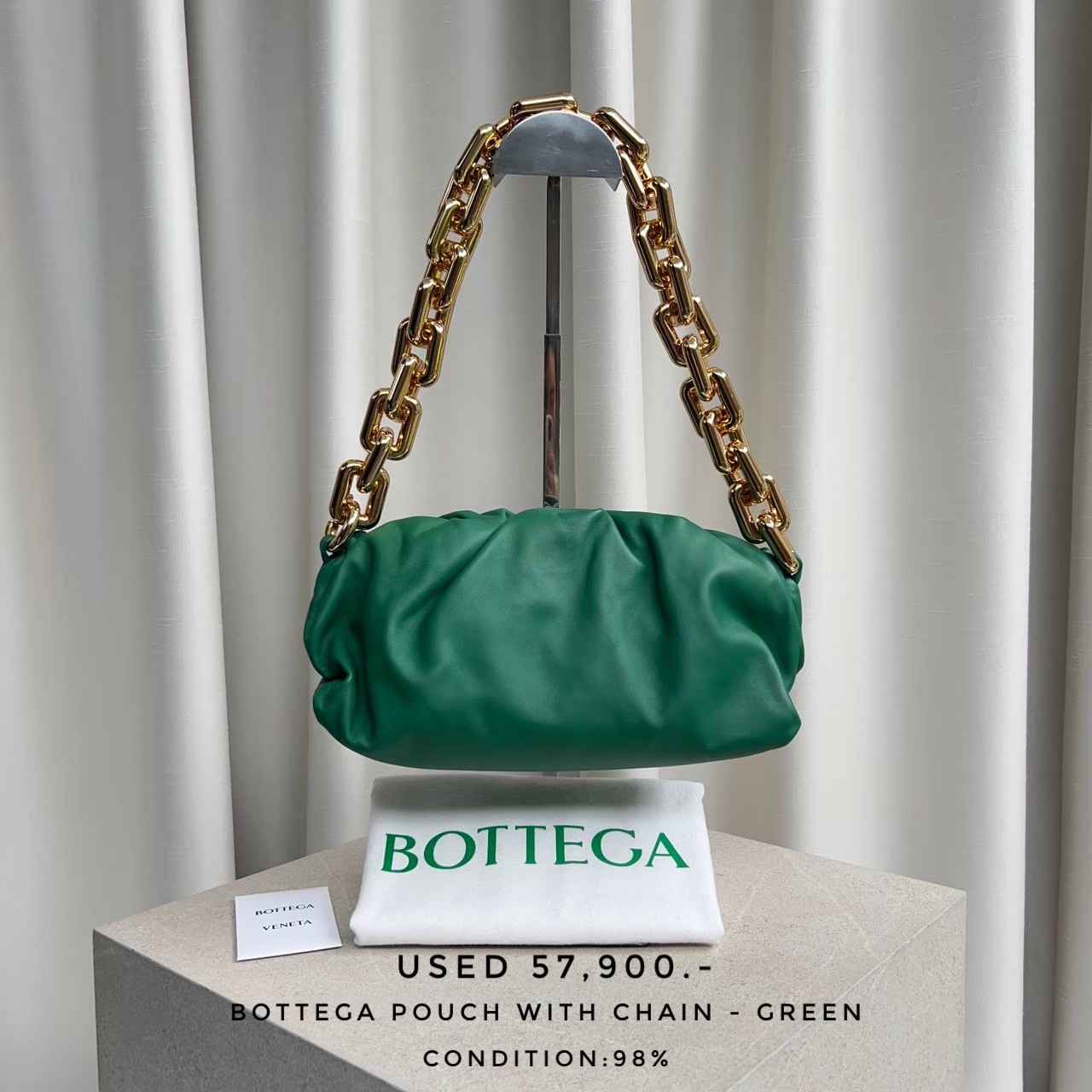 Used Bottega Pouch With Chain - Green