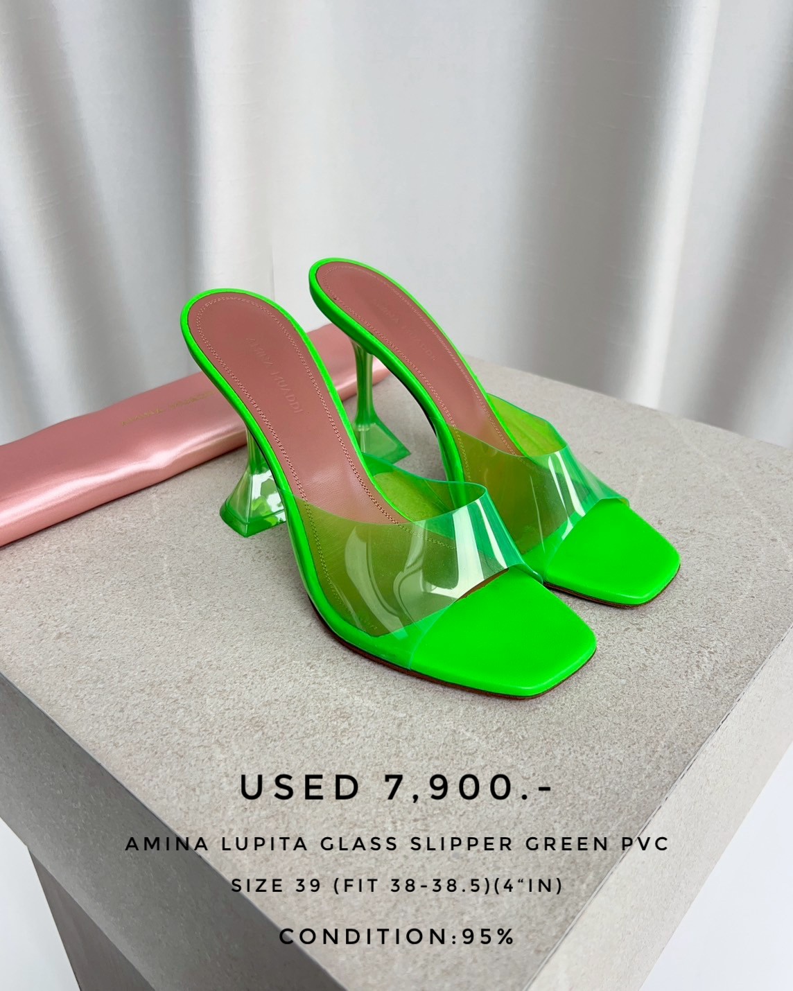 Used Amina Lupita Glass Slipper PVC - Green