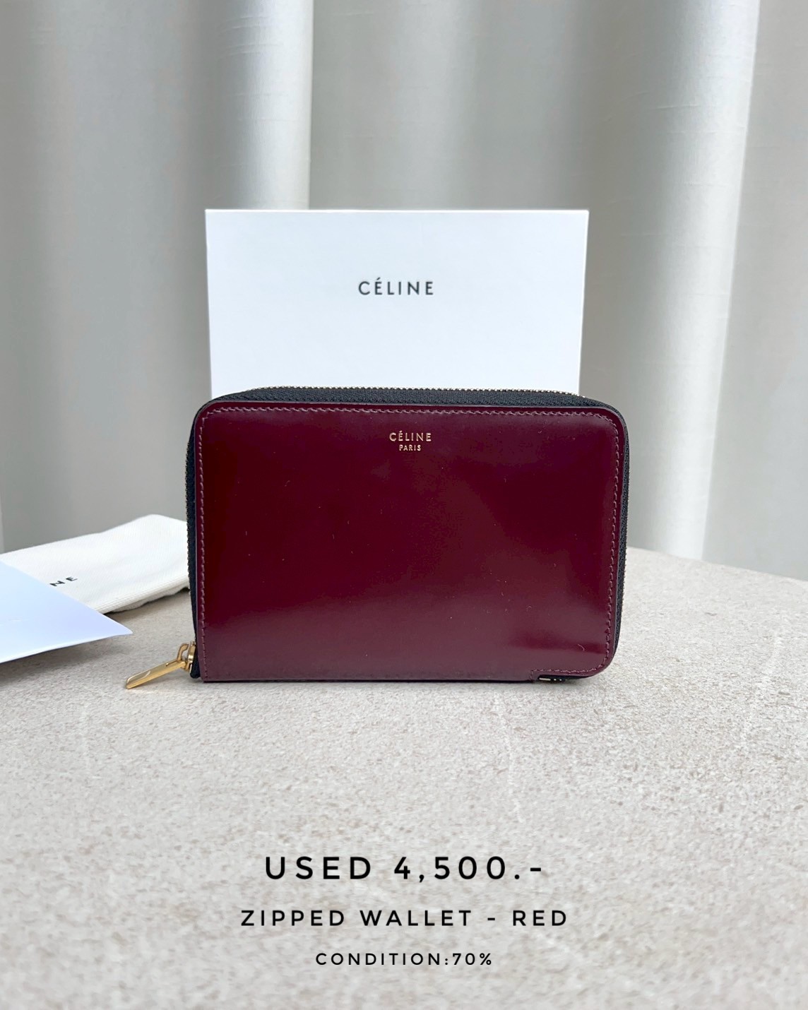 Used Celine Zipped Wallet - Red 