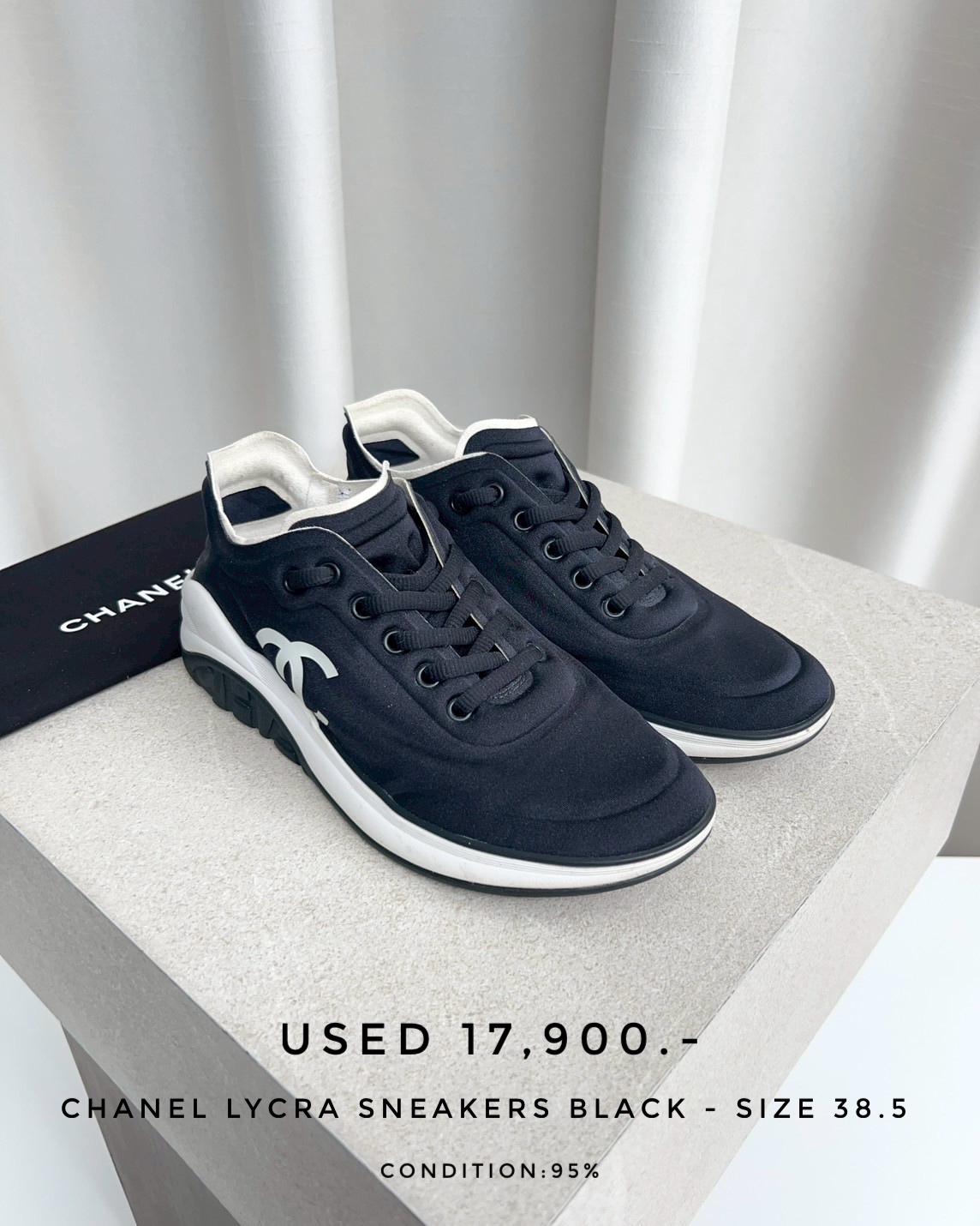 Used Chanel Lycra Sneakers - Black