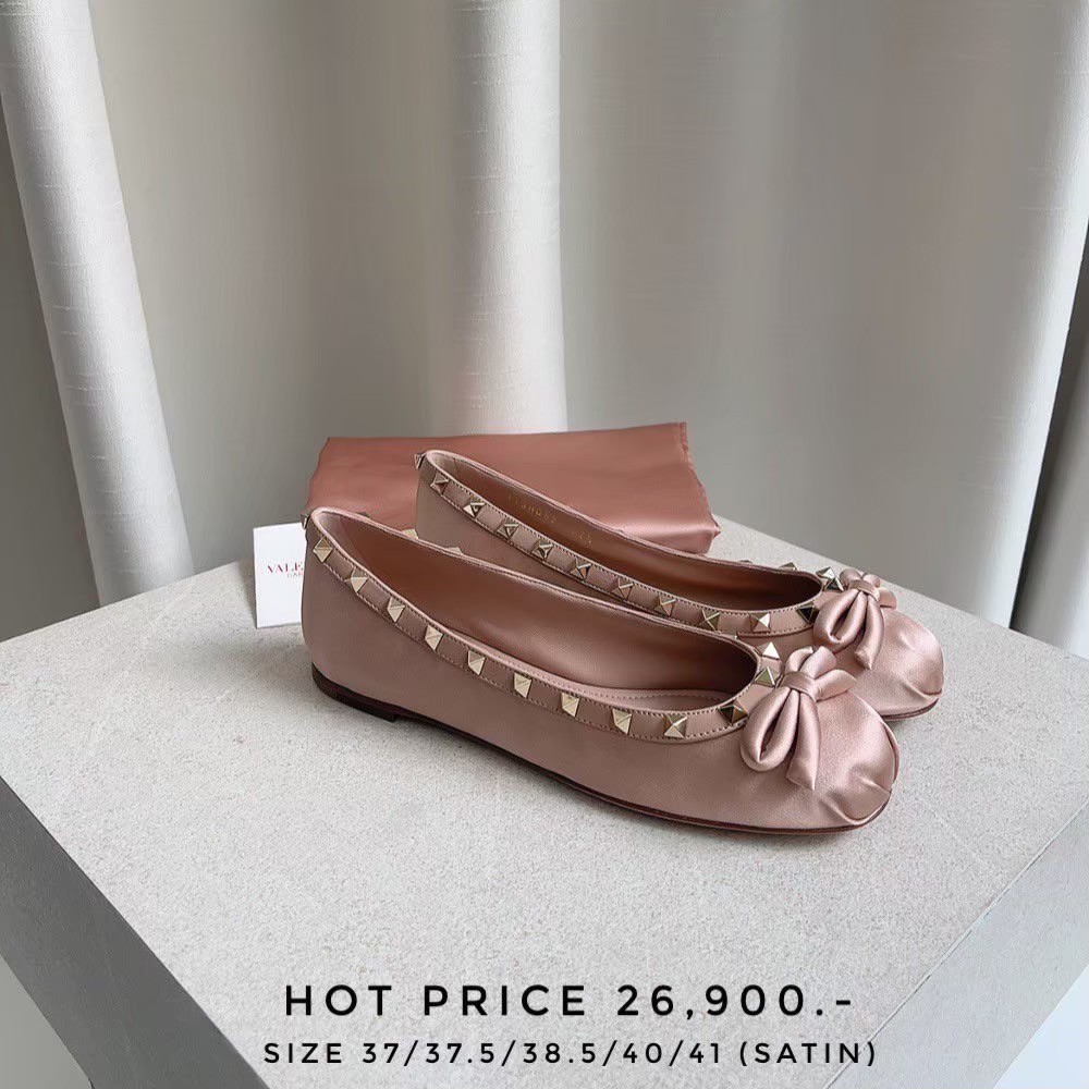 Valentino Ballerina Rockstud Satin - Pink