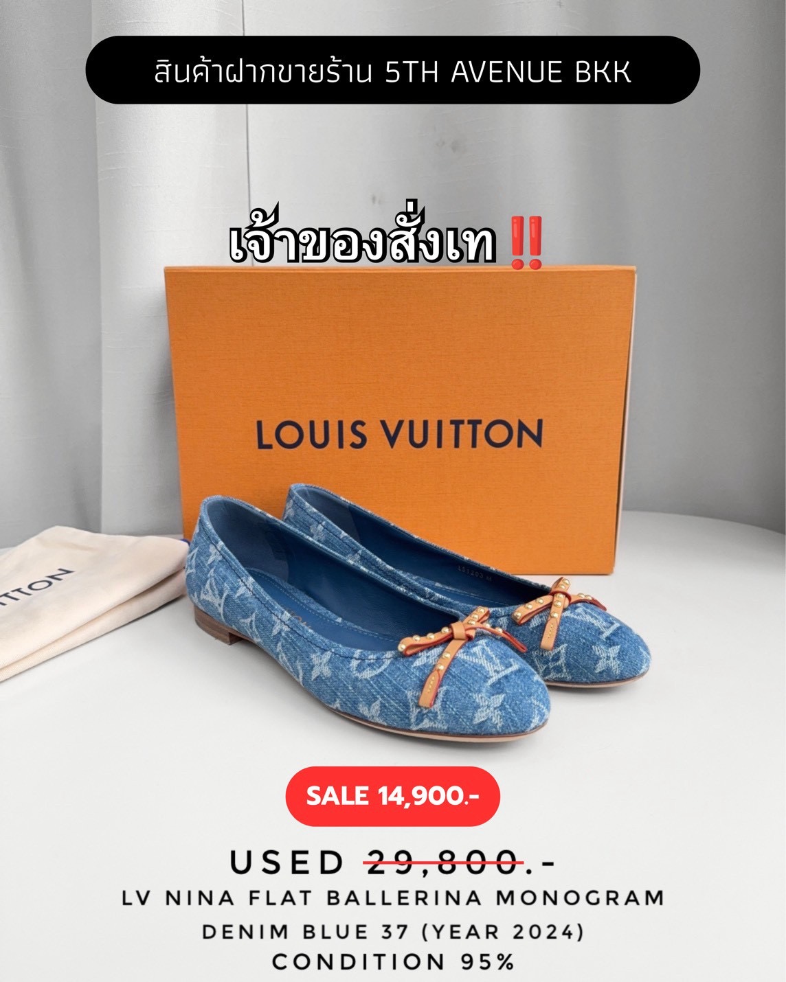 Used LV Nina Flat Ballerina Monogram - Denim Blue