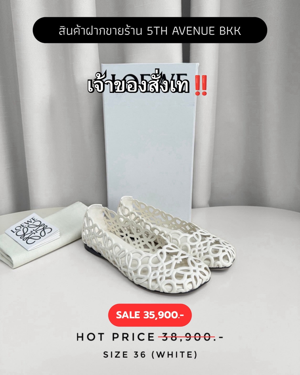 Loewe Petal Anagram Leather Ballet Flats - White 