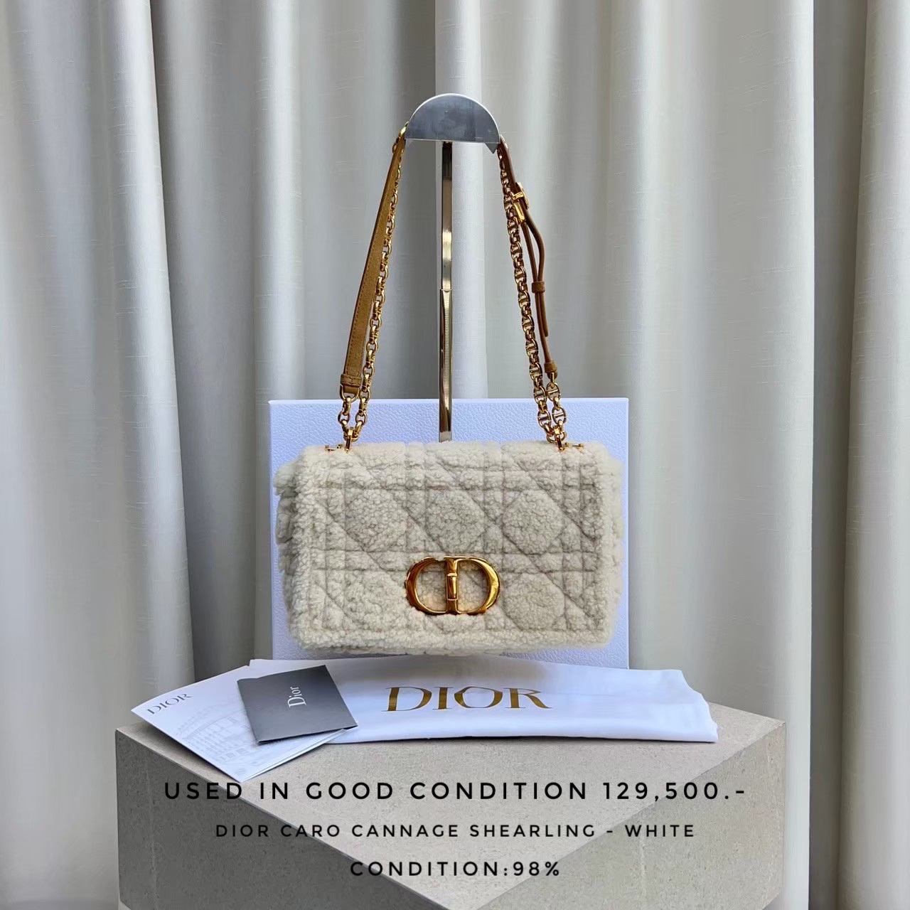 Used Dior Caro Cannage Shearling - White
