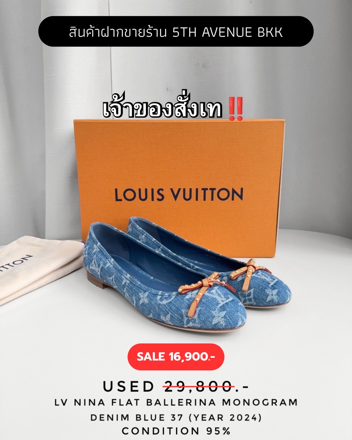 Used LV Nina Flat Ballerina Monogram - Denim Blue